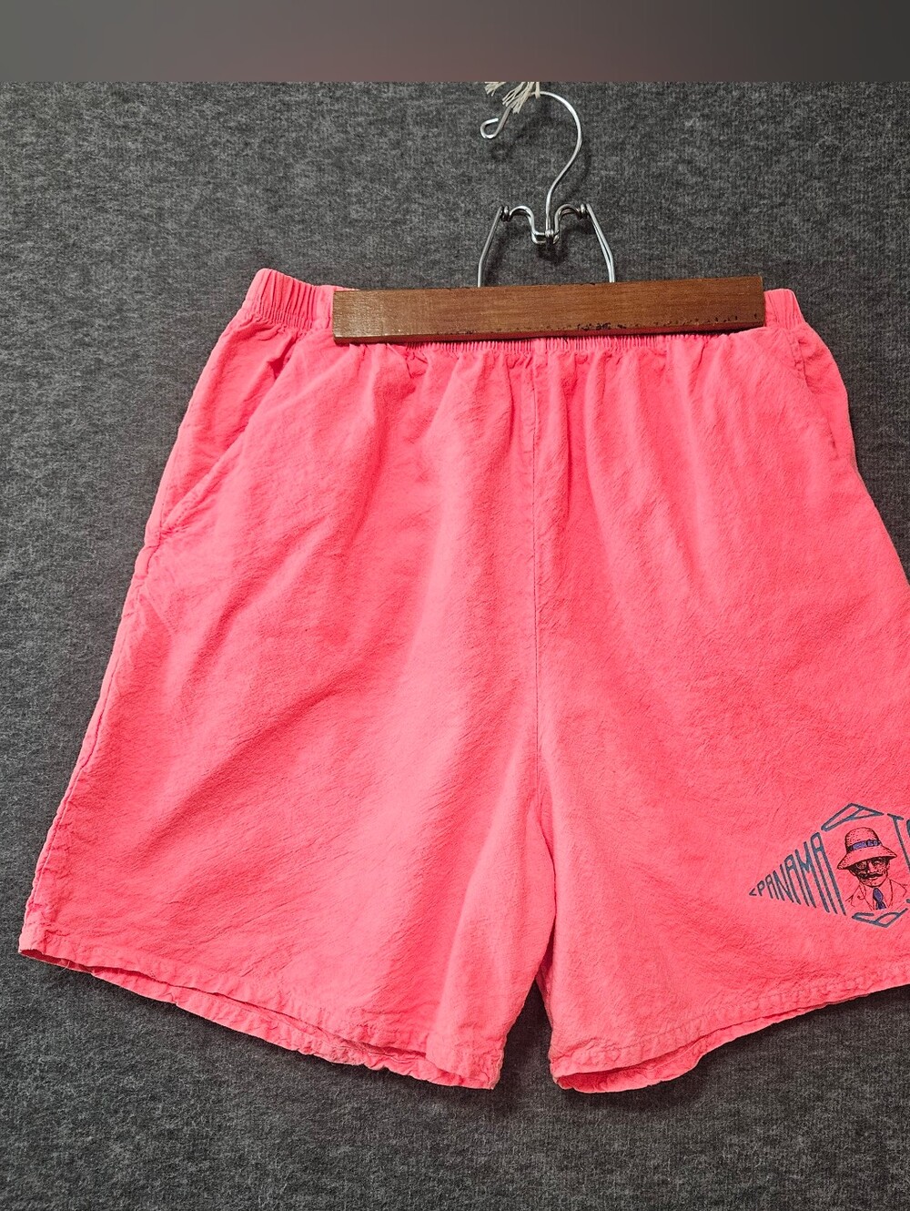 RARE Vintage Panama Jack Neon/Hot Pink Elastic-Waist Athletic Shorts Size Med